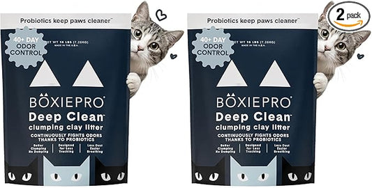 Boxie® Probiotic 40 Day Natural Odor Control Cat Litter, 16lb Clumping Clay Kitty Litter (Pack of 2)