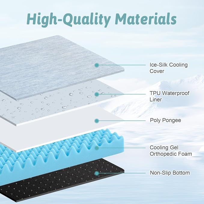 COZY KISS Cooling Orthopedic Dog Bed, Waterproof Egg Crate Foam Pet Bed with Removable Washable Cover 29x18x3 Inch,Light Blue