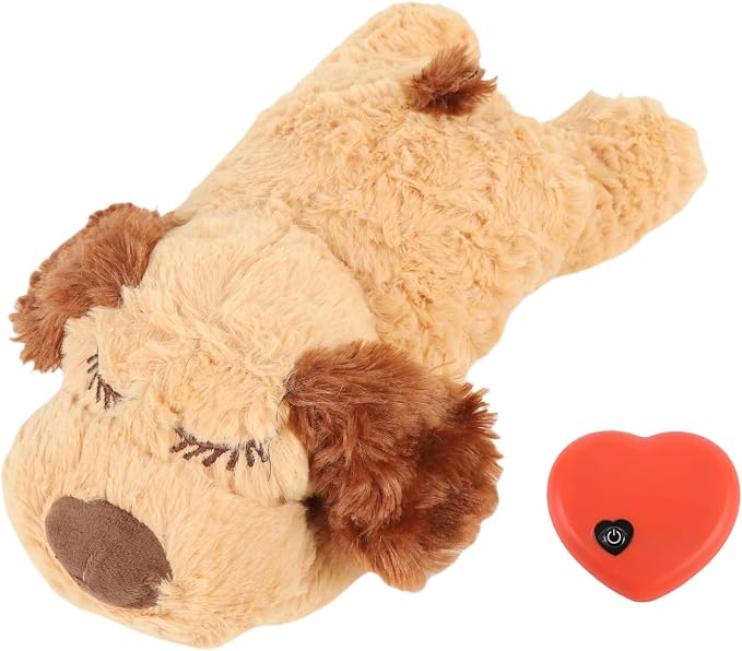 Puppy Toy with Heartbeat Stuffed Animal, for Dogs Pet Anxiety Relief Behavioral Sleep Aid Crate Kennel Training Toy (Brown)