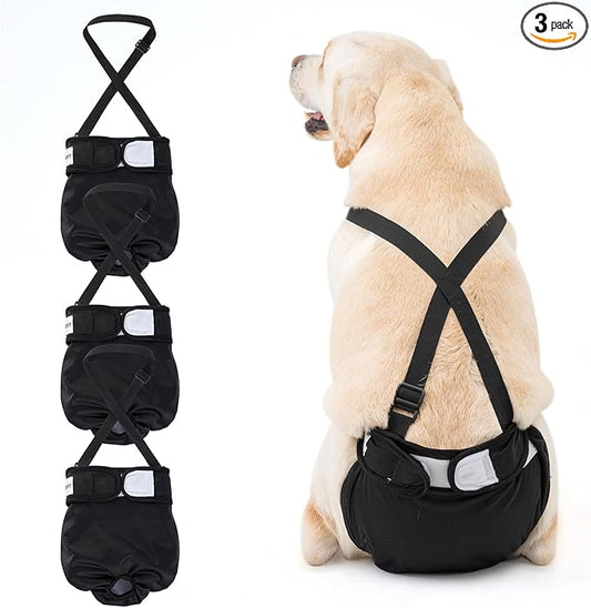3 Pack Avont Washable Female Dog Diaper with Suspender, Reusable Girl Doggie Diapers for Small Medium Large Doggy in Heat Cycle Period Incontinence -M