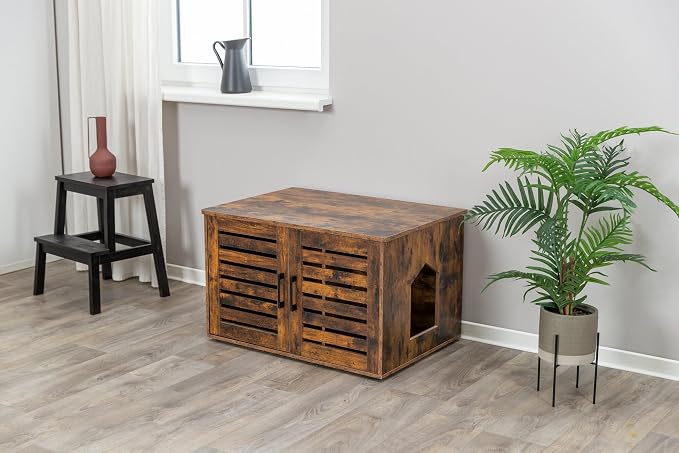 Trixie XL Farmhouse Litter Box Enclosure, Indoor Cat Furniture, Hidden Litter Box Cabinet or End Table, Brown