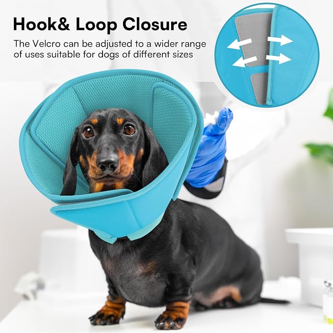 Queenmore Dog Cones for Large Dogs,Soft Dog Cone Stop Licking After Surgery, Adjustable Pet E-Collar Alternative for Wound Healing,LightBlue,X-Large