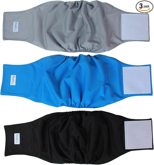 Teamoy Reusable Wrap Diapers for Male Dogs, Washable Puppy Belly Band Pack of 3 (XL, 25"-29" Waist, Black+ Gray+ Lake Blue)