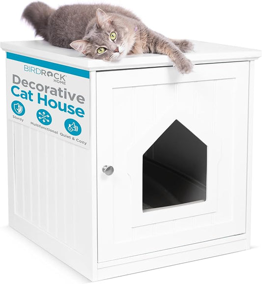 INTERNET'S BEST Decorative Cat House & Side Table, Nightstand, Pet Crate, Hidden Litter Box Enclosure, Multi-Functional Kitty Furniture, Hiding Spot, Wooden Cabinet for Cats, Kitten Home - White