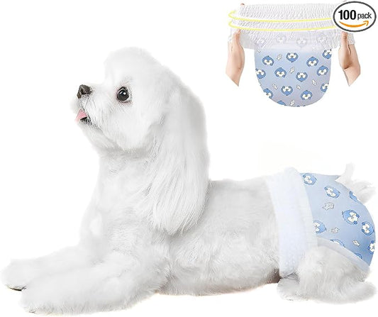 Ambreview Dog Diapers Female, Disposable Pulled Up Dog Diaper with Stretchy Waist, Super Absorbent 360° Leak-Proof Doggie Diapers for Female Puppy Dogs in Heat/Urinary Incontinence (100L)