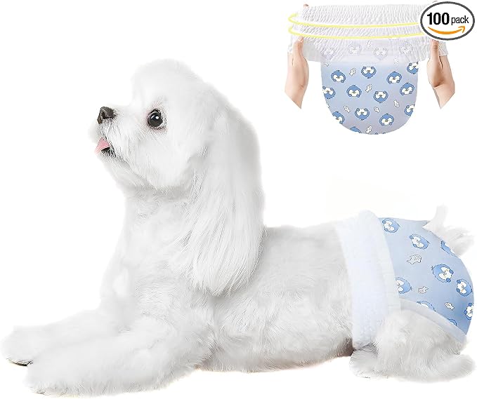 Ambreview Dog Diapers Female, Disposable Pulled Up Dog Diaper with Stretchy Waist, Super Absorbent 360° Leak-Proof Doggie Diapers for Female Puppy Dogs in Heat/Urinary Incontinence (100XL)