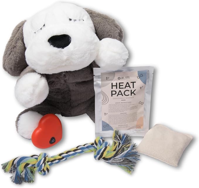 Upgraded Heartbeat Puppy for Dogs with Blanket, Heat Packs and Chew Toy - Pet Anxiety Relief and Calming Sleep Aid - Perfect Dog Stuffed Animal for Behavioral Crate Training - Dog Toys