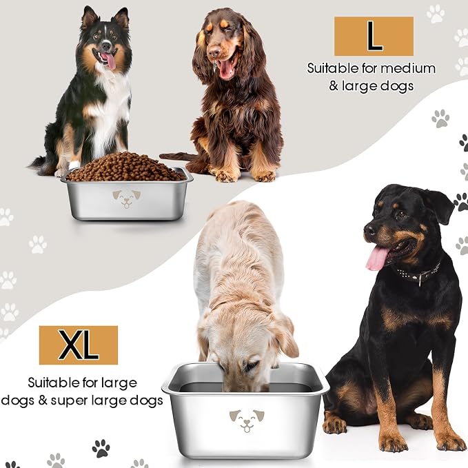 Sweetude 4 Pcs Stainless Steel Dog Bowls Bulk High Capacity Metal Dogs Food and Water Bowls for Large Dogs Pets(Silver,1.25 Gallon)