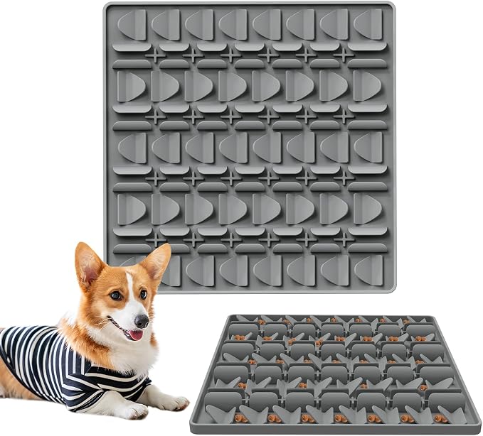 Snuffle Mat for Dogs, Silicone Snuffle Mat Dog Feeding Mat Slow Feeder, Encourages Natural Foraging Dog Sniff Mat, Stress Relief, Smell Training, Digging Toys for All Breed Dogs (Grey)
