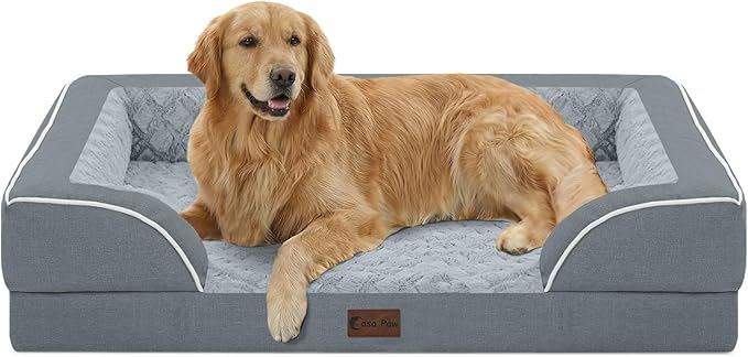 Orthopedic Dog Beds for Extra Large Sized Dogs 42x30 Inch, XL Waterproof Egg Crate Foam Dog Sofa Bed with Removable Washable Cover Big Pet Couch with Bolster & Non-Slip Bottom, Grey