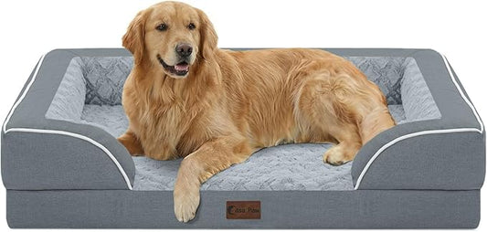 Orthopedic Dog Beds for Extra Large Sized Dogs 42x30 Inch, XL Waterproof Egg Crate Foam Dog Sofa Bed with Removable Washable Cover Big Pet Couch with Bolster & Non-Slip Bottom, Grey