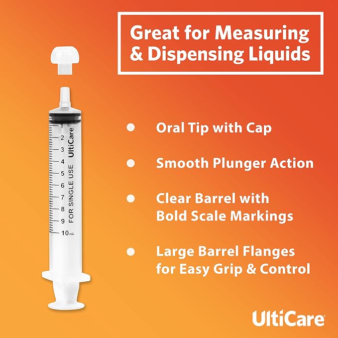 UltiCare 10mL (2 TSP) Oral Tip Syringe – Uses Include Oral Administration of Medicine for Infants. with Cap, Sterile Individually Wrapped, 60 Count
