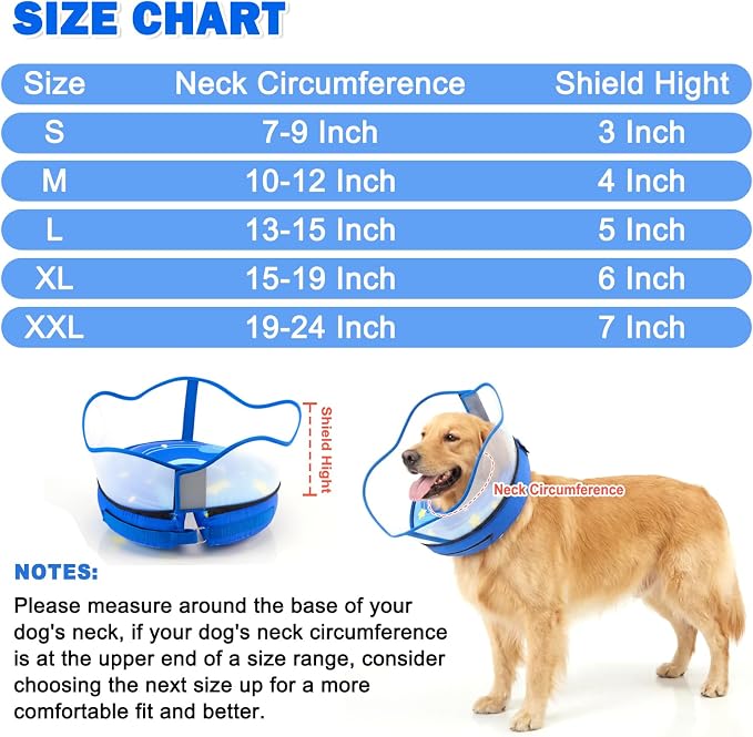 Inflatable Dog Donut Collar with Removable Clear Protective Shield, Soft Pet Recovery E-Collar for Dogs After Surgery, Adjustable Dogs Cone Collar to Prevent Licking Biting Scratching (Blue, X-Large)