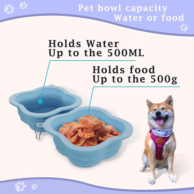 Dog Bowls Pet Collapsible Bowl Slow Feeder Outdoor, Dog Travel Bowls Portable Foldable Cat Water Dish Bowl for Pets Walking Parking Camping (Blue)