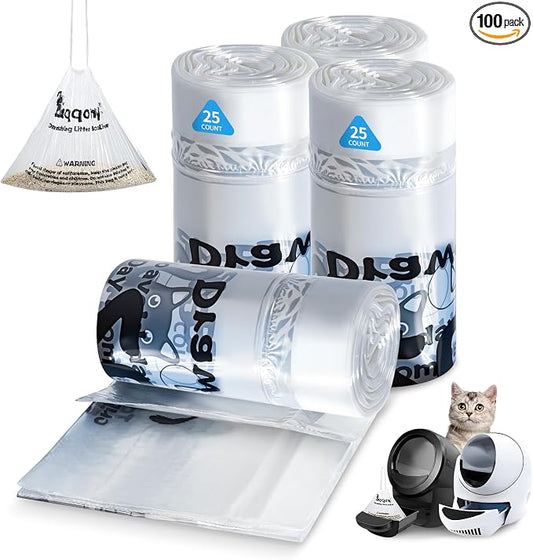 Litter Box Liners 100 Count - Compatible with Litter Robot 4 & 3, Leak-Proof Drawstring Waste Bags, Pre-Separated Clear Design (25.8" x 21"), Odor Control