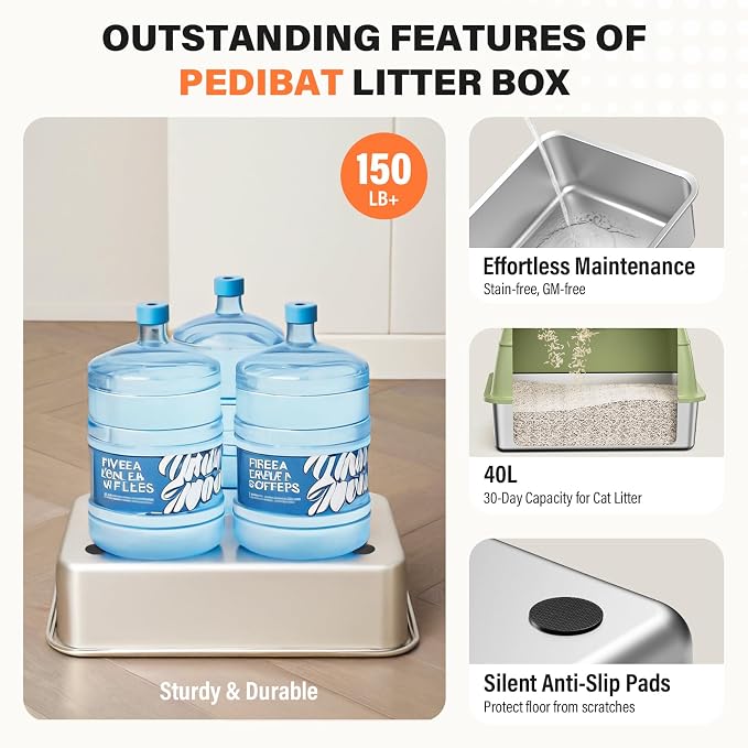 Removable Stainless Steel Cat Litter Box with lid, Front & Top Entry Kitty LitterBox，Cat Litter Box Enclosure, XL Extra Large High-Sided Metal Cat Box with Scoop,Mat,Footboard (Green)