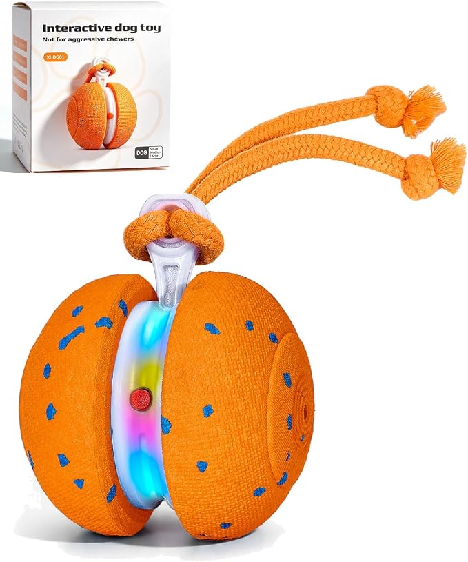 osou Interactive Dog Toy, Random Path Rolling Dog Ball with Rope, 2 Speed Modes, Motion-Activated, Pet-Safe ETPU Shell, Automatic Moving Toy for Small Medium Large Dogs and Most Dog Personalities
