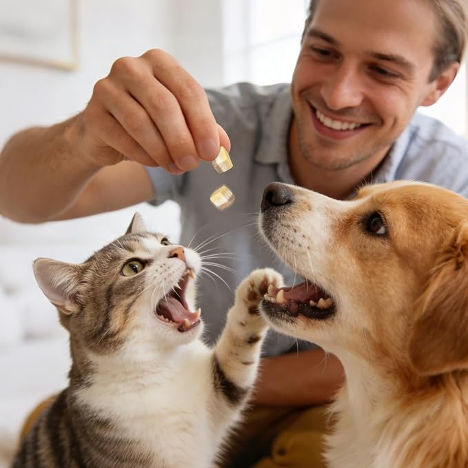 MON2SUN Triple-Layer Freeze Dried Cat & Dog Treats, Chicken, Egg & Chicken Liver Recipe Cube, Grain-Free High Protein Snacks, All Natural Food Topper or Training Rewards, 3.5oz