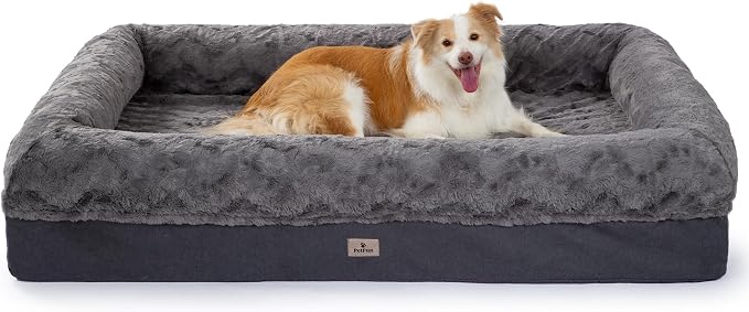 Memory Foam Dog Bed, Extra Large Orthopedic Dog Sofa with Sides and Waterproof Liner, Washable Bolster Pet Bed Couch with Removable Cover, Jumbo Plus | 60 inch, Dark Gray