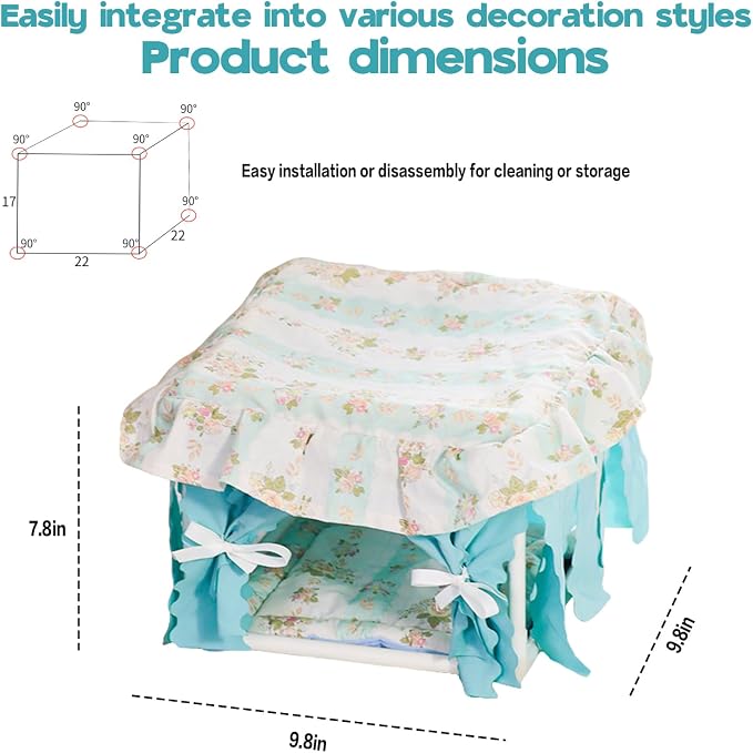 Hamster Hideout Tent with Curtain,Bunny Hideout, Machine Washable Guinea Pig Hide Tent Houses & Habitats, Triangular Hideout Shelter Small Animal Bed,Ferret, Rat, Chinchilla, Squirrel（Blue）