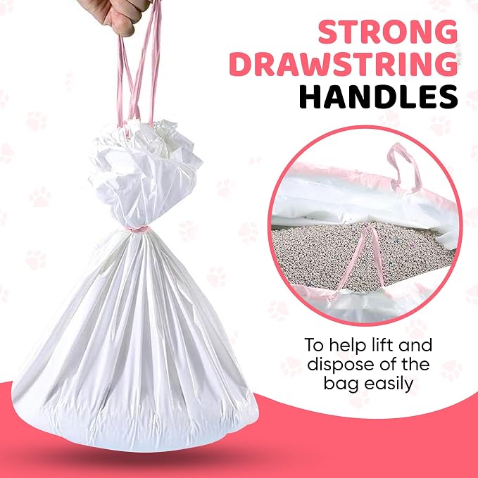 Cat Litter Box Liners 60 Count Drawstring Kitty Litty Waste Liner Clean Up | kitten pet rabbit home liner bags tray liners leak proof heavy duty