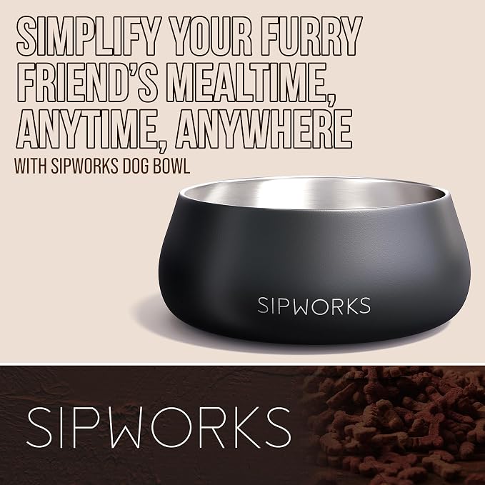 Sipworks Stainless Steel Pet Water Bowl for Cats & Dogs | Reusable Stainless Steel Insulated Food Bowls for Cat Dog | No Slip No Tip No Spill BPA Free | 32oz | Mahogany