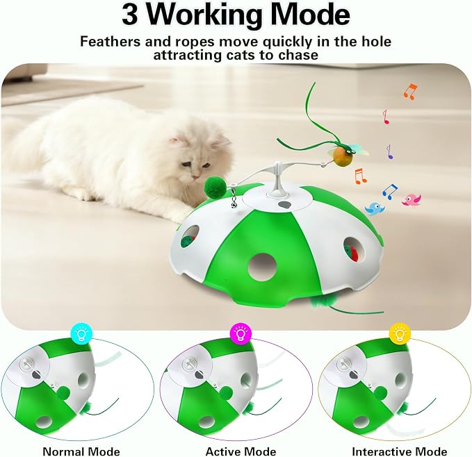 Sofolor Cat Toys Rechargeable, Interactive Cat Toys for Indoor Cats, Touch Activated, Moving Feather, Bird Chirping, 6 Holes Maze Mouse Catching Game