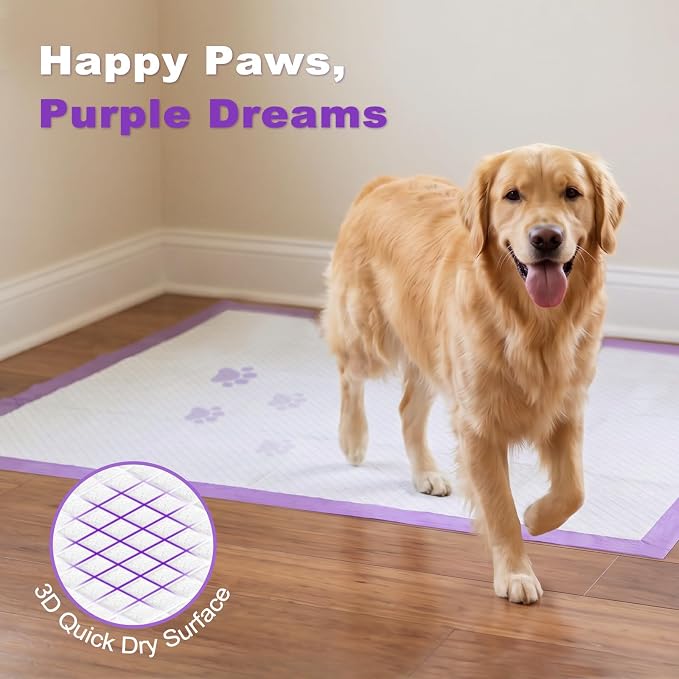 MIZOK Puppy Pads 28x34in Lavender Scented, Dog Pee Pads Extra Large Odor Eliminating Ultra Absorbent Up to 8 Cups, 6 Layers Leak-Proof & Quick-Dry Purple (40 Counts)
