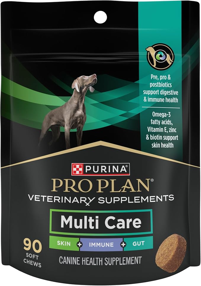 Purina Pro Plan Veterinary Supplements Multi Care Canine Chews for Dogs, with Omega 3, Supports Skin, Immune and Gut Health - 90ct Pouch