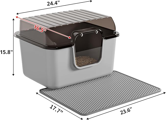 Oneluck Large Cat Litter Box with Lid and Sifting Mat, 24 Inch High Sided Enclosed Cat Litterbox for Indoor Cats, Translucent Hooded Design for Easy Cleaning, Extra Thick Plastic