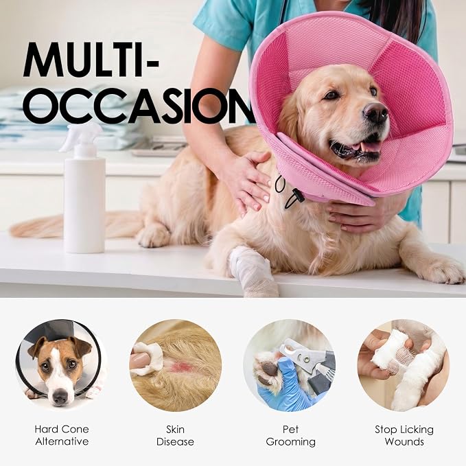 AOFITEE Dog Cone - Soft Cone for Dogs to Stop Licking After Surgery, Foldable Small Dog Cone Collar, Adjustable Cones for Dogs for Wound Healing, Elizabethan Pet E-Collar, Pink Small
