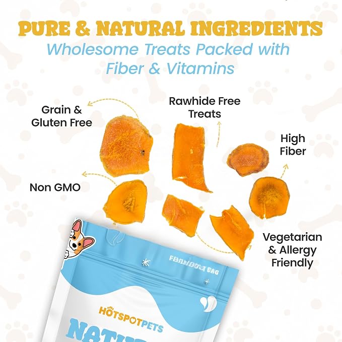 hotspot pets Dehydrated Natural Pumpkin Slices for Dogs - Crunchy Treats - 2lb Value Bag, All-Natural - High Protein, Great for Sensitive Stomachs, Low Fat, a Healthy Rawhide Alternative for All Dogs