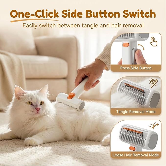 2-in-1 Pet Self-Detangling & Grooming Comb - Cats & Dog Dematting Brush & Undercoat Rake, Pet Hair Removal Comb for Long or Short Hair, Removes Mats, Tangles & Loose Fur