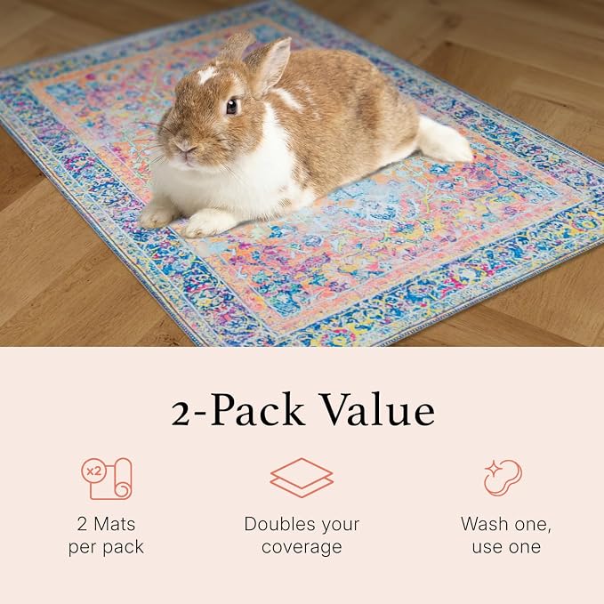 Lovewag Pets Reusable 2-Pack Small Animal Pet Bedding Mats - 16" x 24" Hamster Bedding - Machine Washable Guinea Pig Cage Liners - Waterproof Pee Pad for Guinea Pigs,Rabbits & Ferrets (Sage Forest)