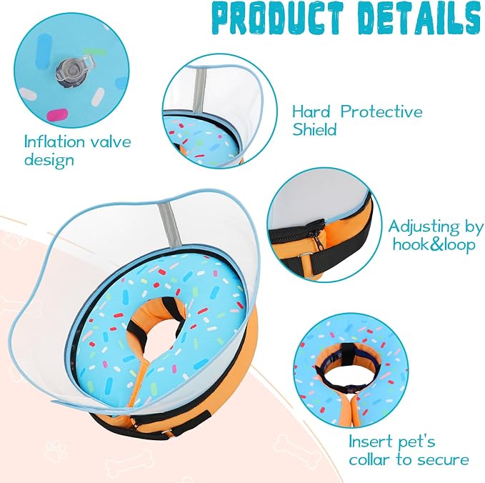 Elevated Inflatable Dog Cone Collar Alternative After Surgery, Dog Donut Collar, Soft Pet Cone to Stop Licking for Small Medium Large Dogs