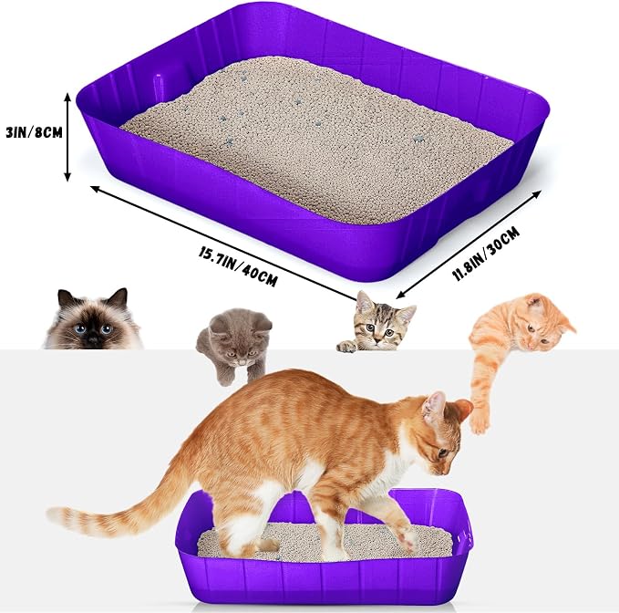 Bokon 25 Count Disposable Litter Box for Cat, Large Disposable Litter Tray for Travel Home Durable Portable Plastic Kitty Litters Boxes Leak-Resistant Easy-Grip Rim, 15.7 x 11.8 x 3 Inches(Purple)