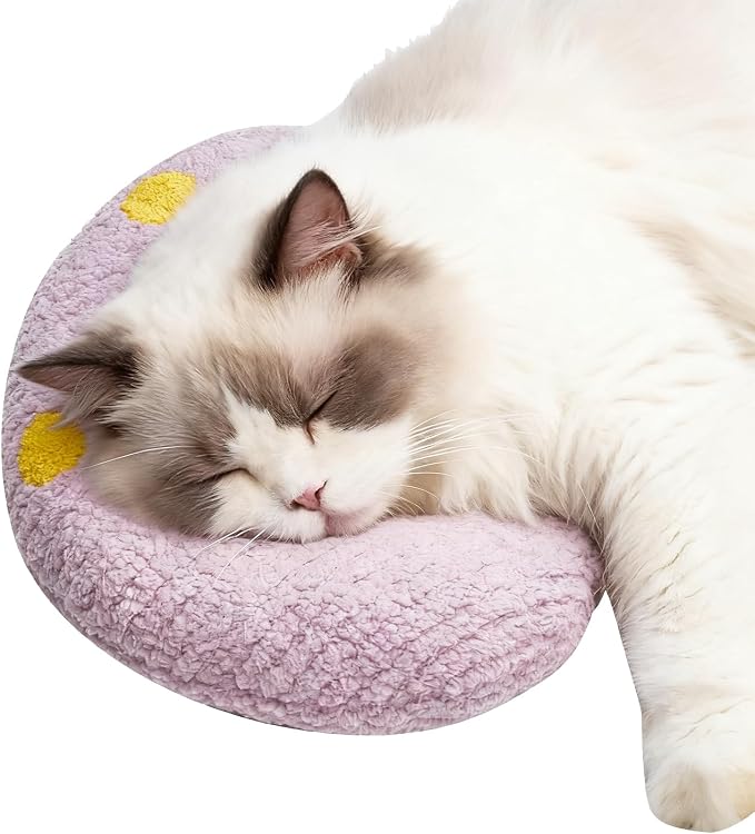 Calming Pillow for Small Medium Cats and Dogs Soft Fluffy Pet Pillow Anxiety Relief with Cute Embroidery Pattern
