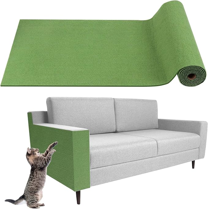Climbing Cat Scratcher Mat Trimmable Cat Scratching Post Carpet 39.3’’x15.8’’ Self Adhesive Carpet Mat Pad Replacement for Cat Tree Shelves Post Couch Wall Furniture Steps DIY Protector (Green)