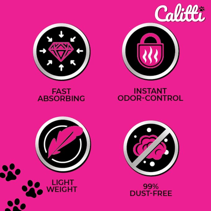 Calitti Premium Crystal Cat Litter – Ultra Absorbent & Maximum Odor Control – 99.9% Dust-Free, Low Tracking, Non-Clumping Silica Gel – Unscented – 32 lb (4 x 8 lb Packs)