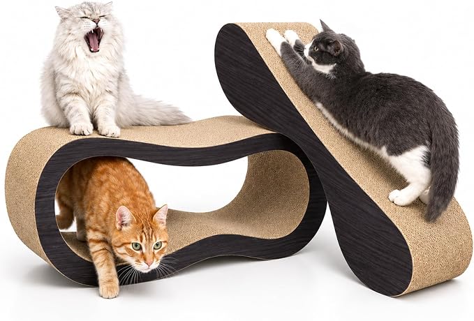 Simple Delxue 2 in 1 Large Cardboard Cat Scratcher Lounger，Cat Scratching Board for Indoor Cats,100% Recyclable&Reversible Horizontal Scratching Pads Prevents Furniture Damage,Brown