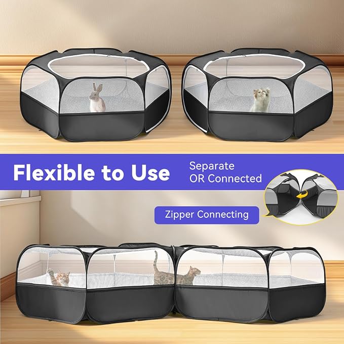 Pawaboo Small Animals Playpen, Portable Chicken Coop Run Large Chick Brooder with Zipper Splicing, Pop Up Pet Enclosure Cat Tent for Guinea Pig Bunny Puppy Indoor Outdoor, Black