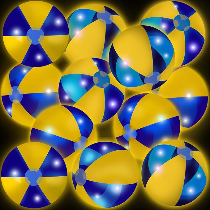 MiniInflat 12 Pcs Light up Beach Balls 16'' Jumbo Pool LED Balls Glow in the Dark Neon Giant Inflatable for Summer Hawaiian Tropical Theme Beach Party Decor Water Accessory (Yellow)