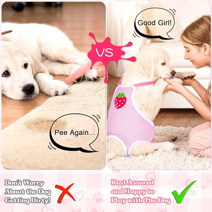 Nuanchu 3 Pcs Female Dog Diaper Sanitary Panties with Adjustable Suspender, Washable Reusable Doggie Diapers for Small Medium Large Dog in Heat Period Menstrual Pet Cats Ducks(Fruit Pattern,M)