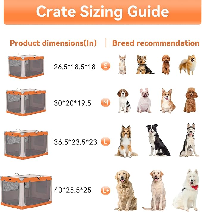 40" Collapsible Dog Crate for Large Dogs - Portable Soft Travel Kennel with Lockable Zippers, Waterproof Base, Washable Cover, Patented Screw Frame for Adjustable Tension, Outdoor, Indoor, Car Use