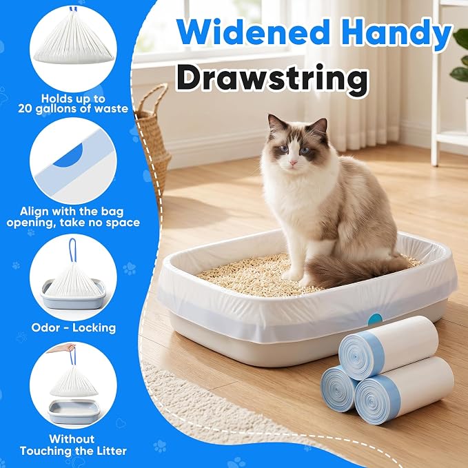 33 Count Jumbo Litter Box Liners 36" X 18",2mil Pre-Separated Cat Litter Bags with Heavy Duty Drawstring,Extra Thick Leakproof Cat Pan Liners for Kitty Box