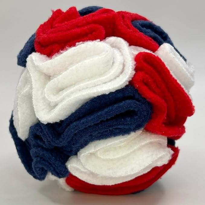 Glory To Dog Puppy and Small Breed Snuffle Interactive Foraging Dog Puzzle Ball Toy Celebration Red White and Blue