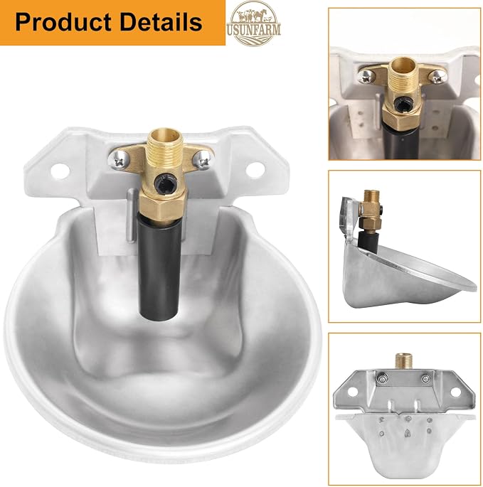 Stainless Steel Sheep Automatic Water Drinking Bowl Drinking Troughs,Livestock Water Bowl with Copper Valve,Automatic Waterer for Goat Calves Cattle Pig Dog Piglets