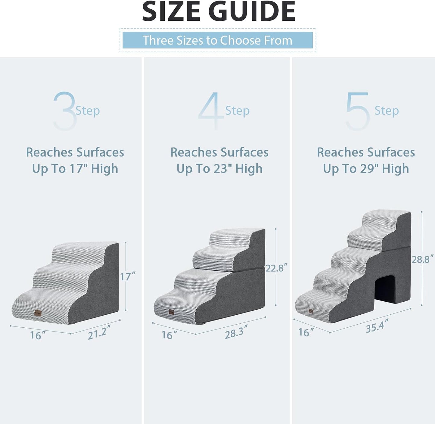 Dog Stairs for Couch Sofa and Chair, 3-Step Dog Steps for Small Dogs and Cats, Non-Slip Indoor Pet Step, Dark Grey