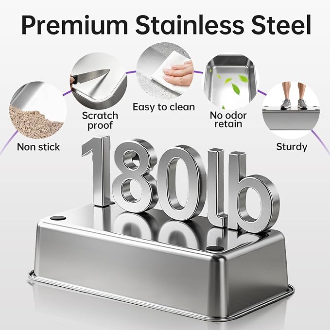 Stainless Steel XL Cat Litter Box for Cats, High-Sided Design Prevents Urine Leakage, Non-Stick, Easy to Clean, Includes Scoop, Gray XL 2 Pack