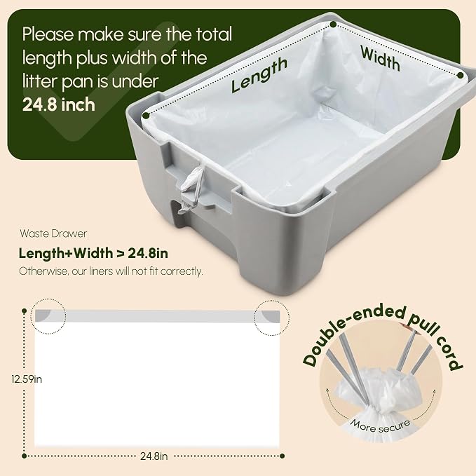 80 Count 24.8" x 12.5" Cat Litter Box Liners for Self Cleaning Litter Box, Extra Thick Heavy Duty Cat Litter Bags Replacement, 9-11 Gallons of Capacity